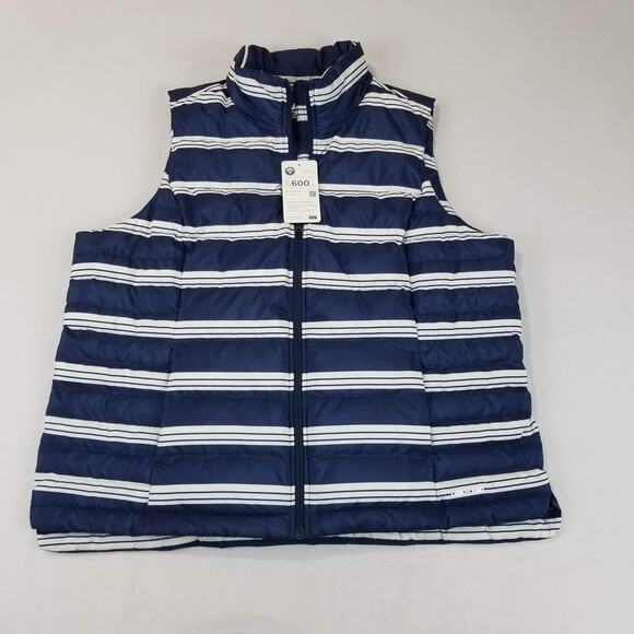 Lands' End Jackets & Blazers - Lands' End Vest Womens 1X Navy White Striped 600 Fill Down Puffer Quilted RDS